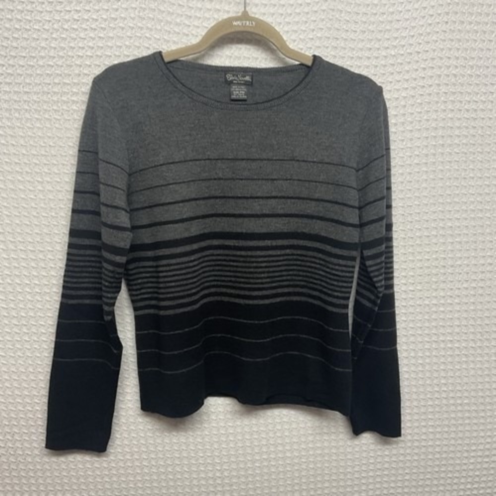 Silvia Novelli Gray/Black Stripe Long Sleeve RoundNeck Sweater Women PM‎ Italy